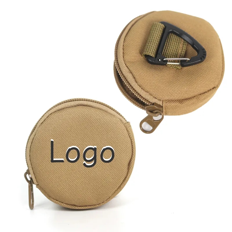 Zippered Mini Pouch Round Coin Purse Earbuds Case w/ Hook