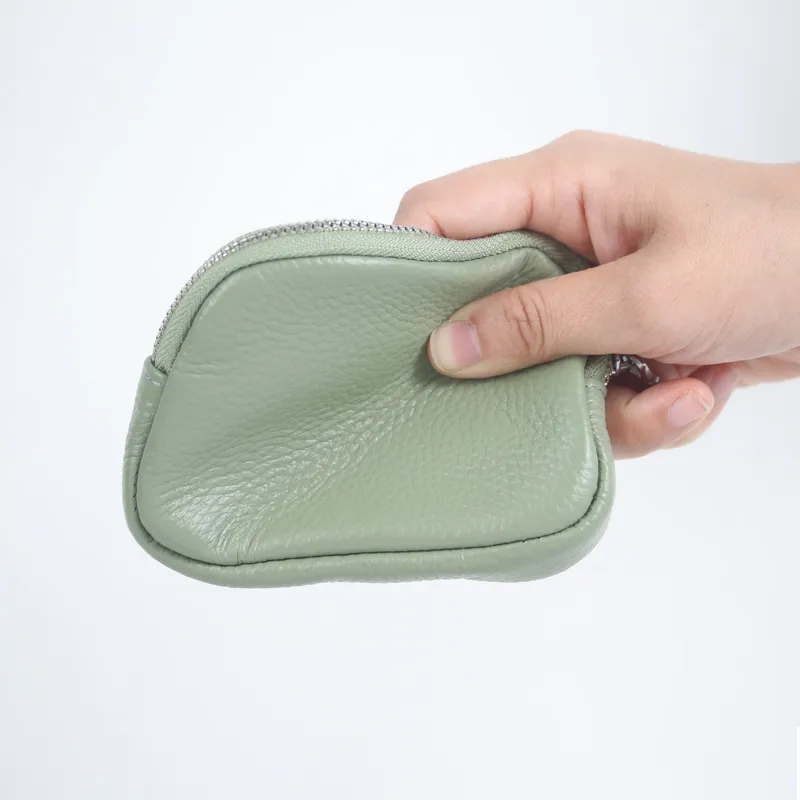 Zippered Genuine Leather Mini Coin Purse