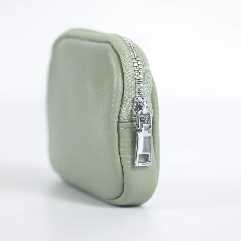 Zippered Genuine Leather Mini Coin Purse