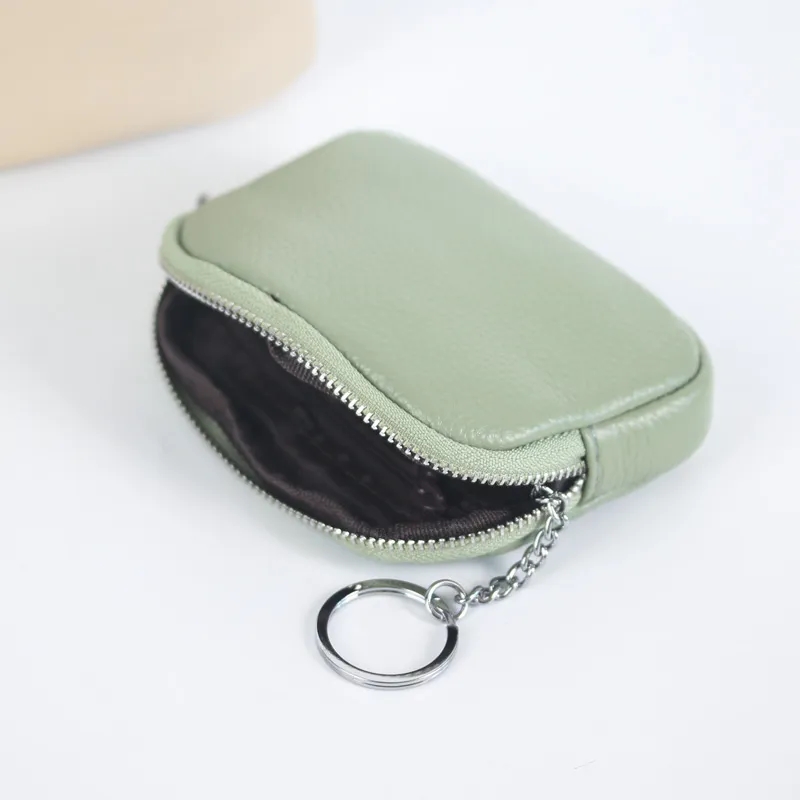 Zippered Genuine Leather Mini Coin Purse