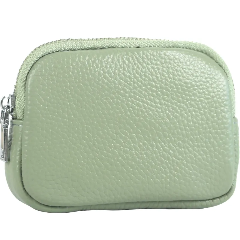 Zippered Genuine Leather Mini Coin Purse