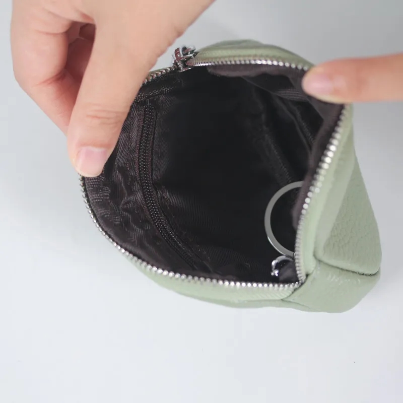Zippered Genuine Leather Mini Coin Purse