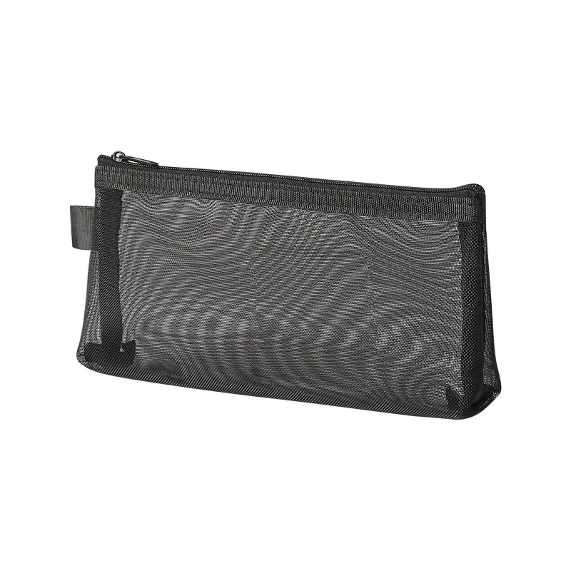 Transparent Zippered Nylon Mesh Pencil Pouch Organizer