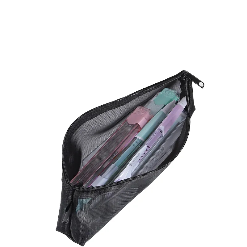 Transparent Zippered Nylon Mesh Pencil Pouch Organizer