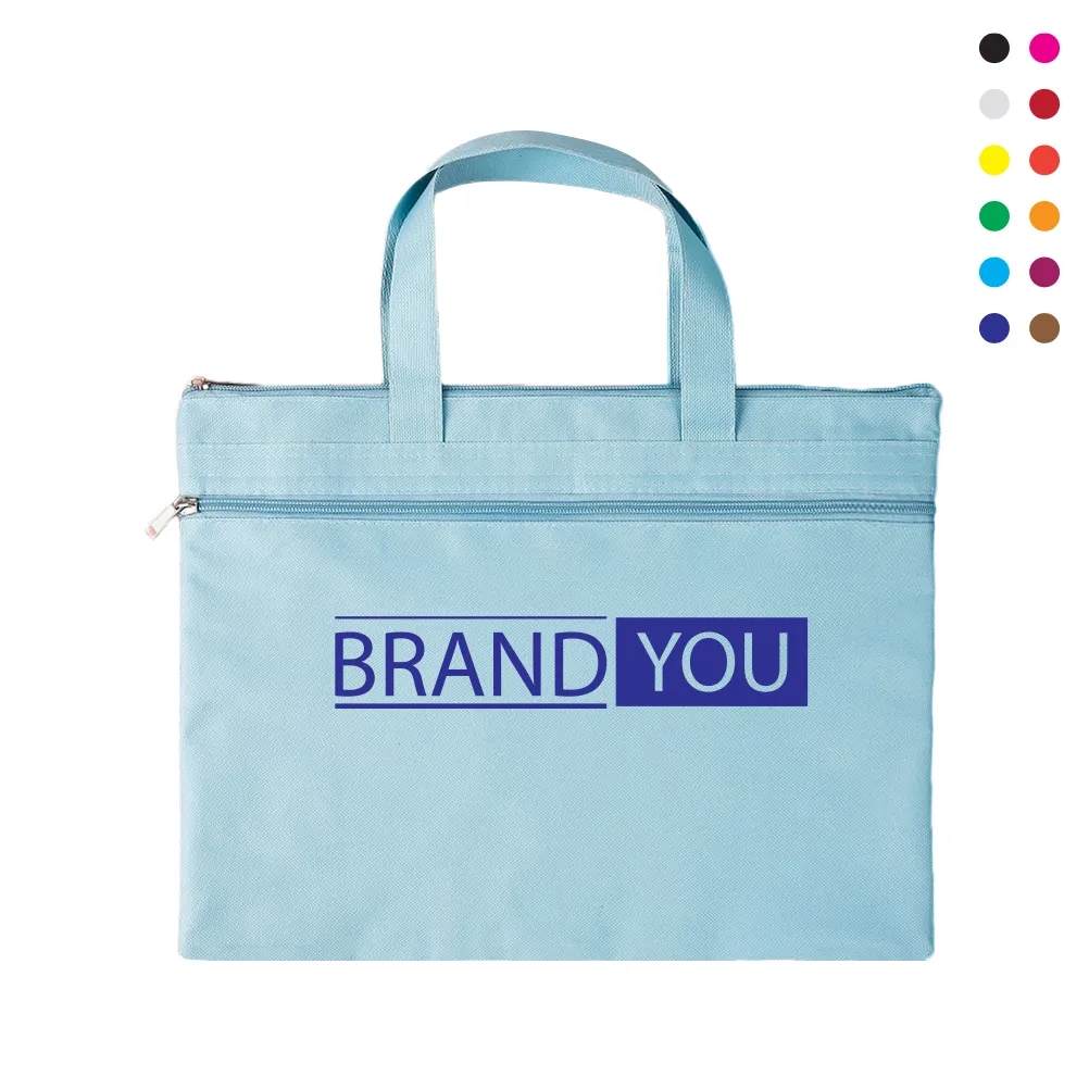 Canvas Double-Layer Zippered File Organizer Bag Briefcase