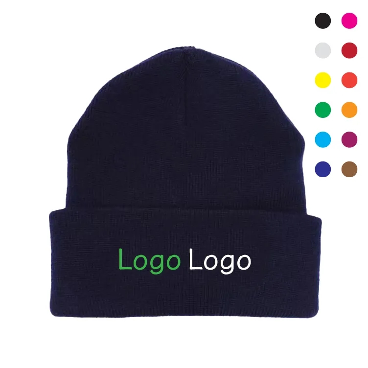 Embroidered Knitted Beanie Acrylic Soft Winter Hat