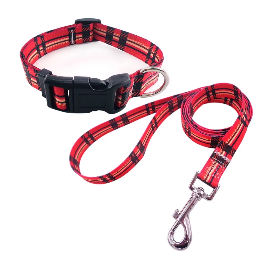 Custom Nylon Dog Collar Leash Set w/ Safety Locking Buckle