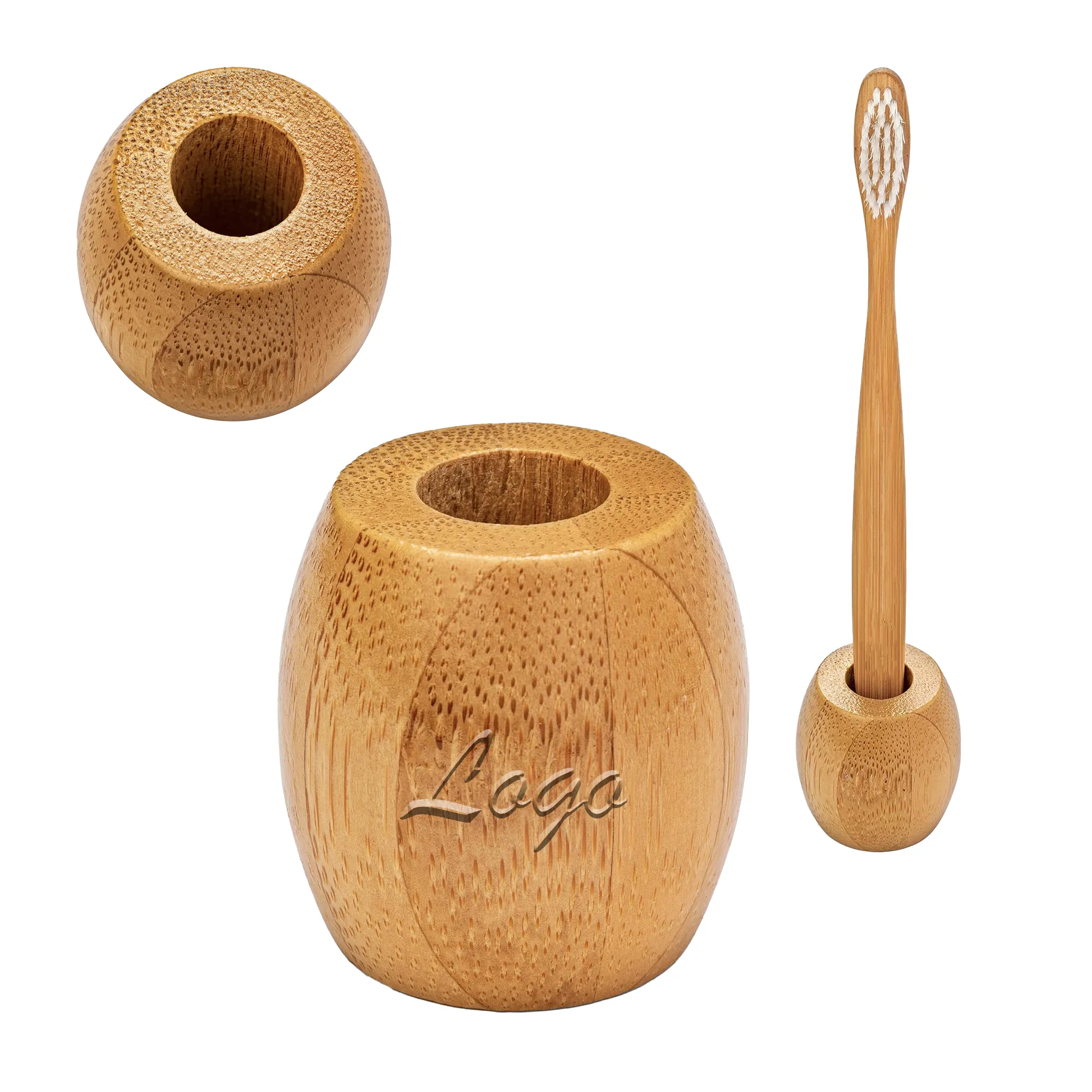 Bamboo Toothbrush Stands - Rustic Wooden Holder