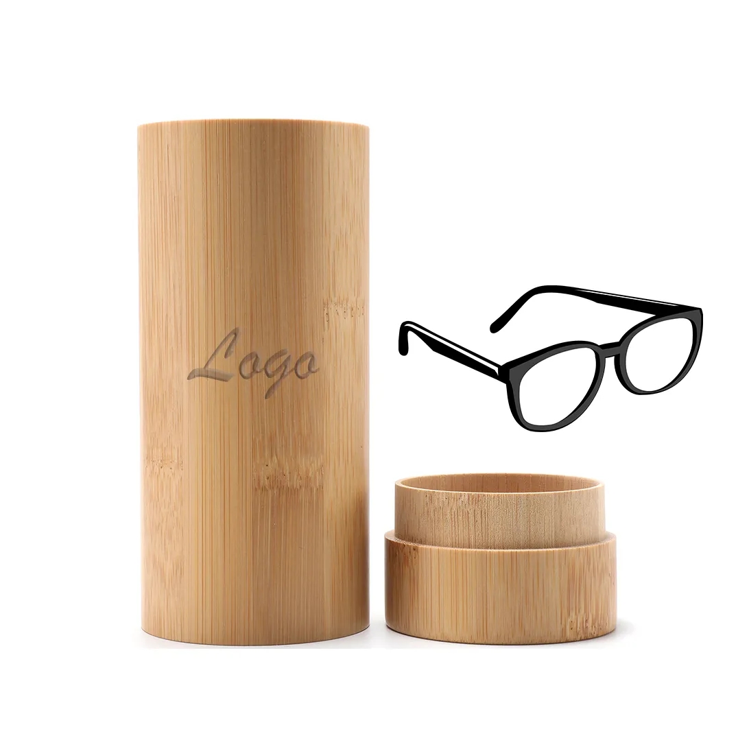 Round Cylinder Bamboo Eyeglasses Case