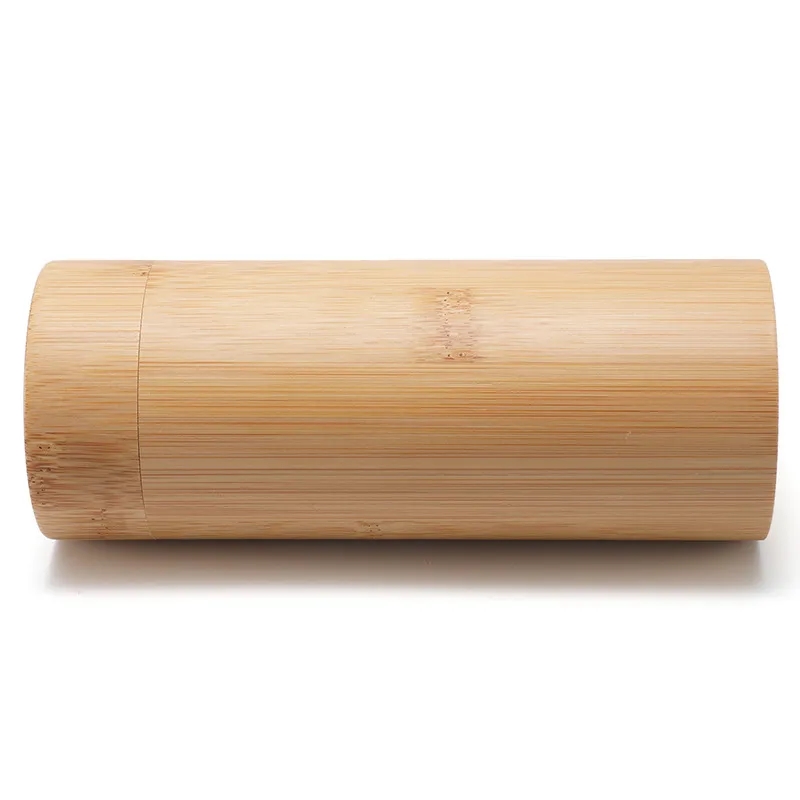 Round Cylinder Bamboo Eyeglasses Case
