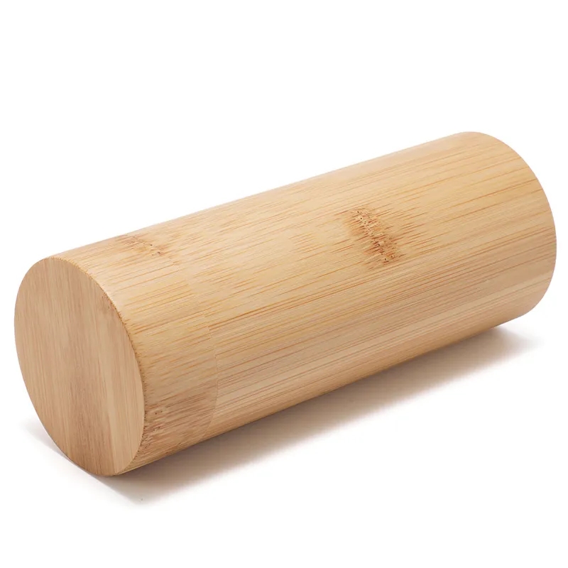 Round Cylinder Bamboo Eyeglasses Case