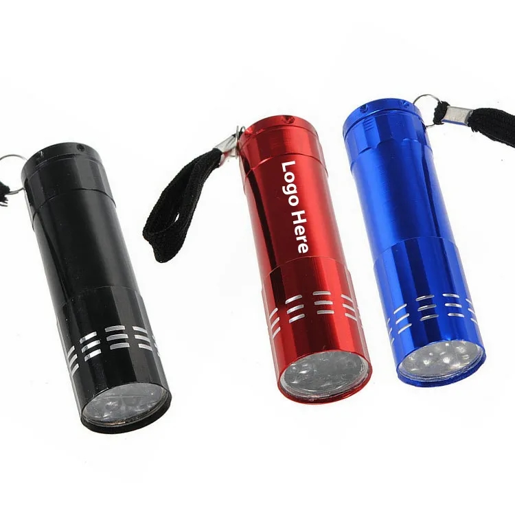 9-LED Bright Mini Aluminum Flashlights with Strap