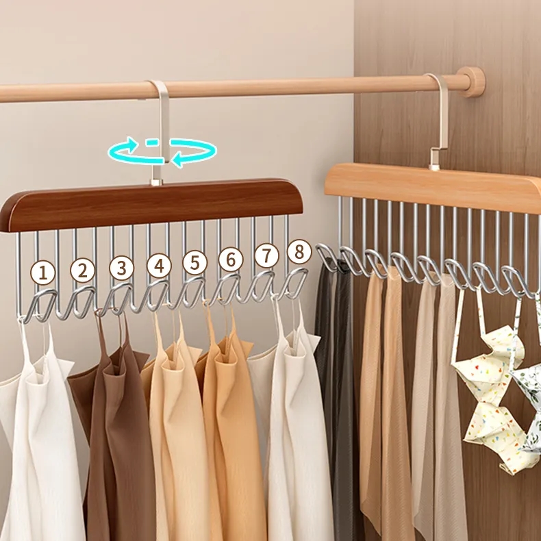 Multifunctional  Anti Slip 8-Hook Wooden Hanger