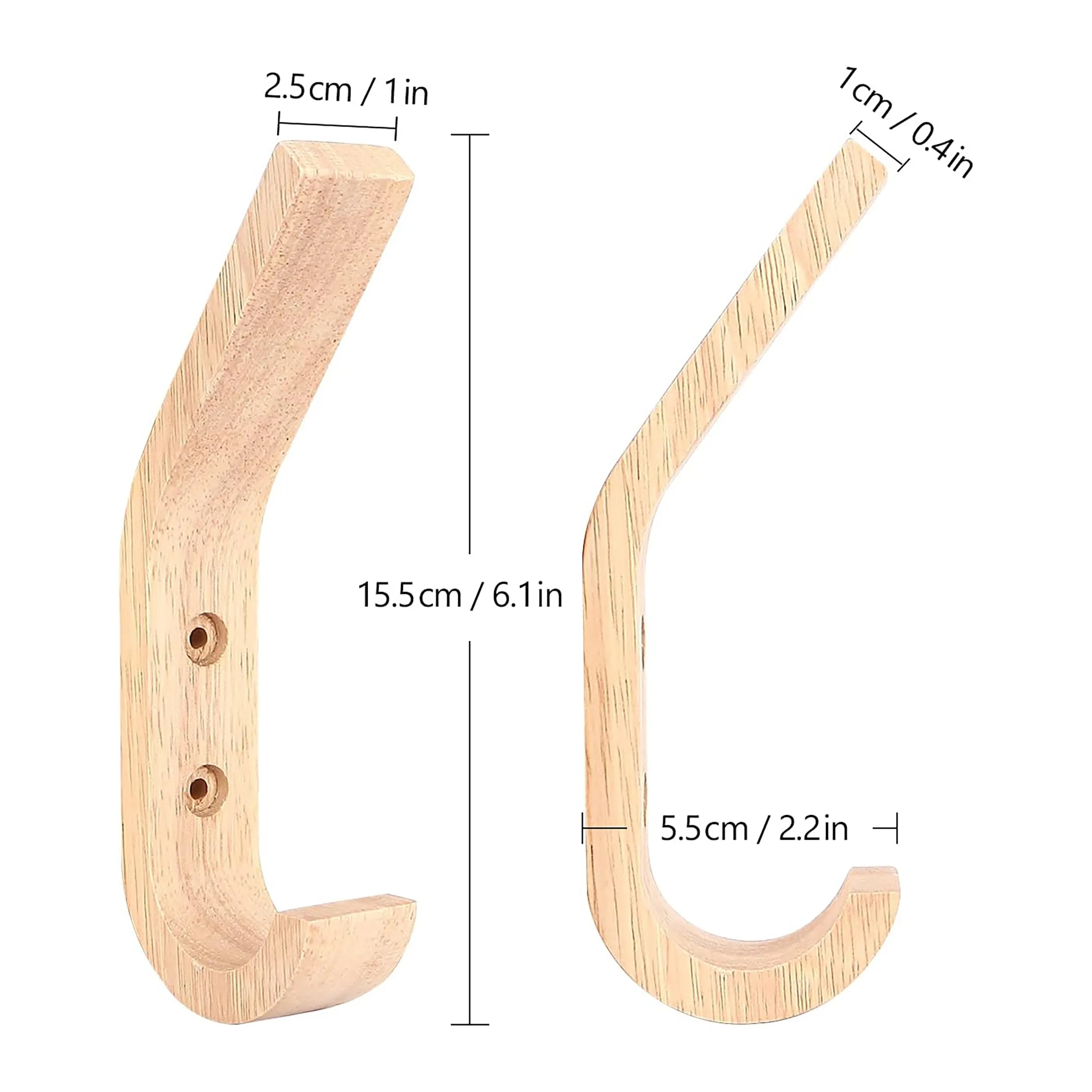 Versatile Rustic Natural Wood Wall Mounted J Shape Hooks