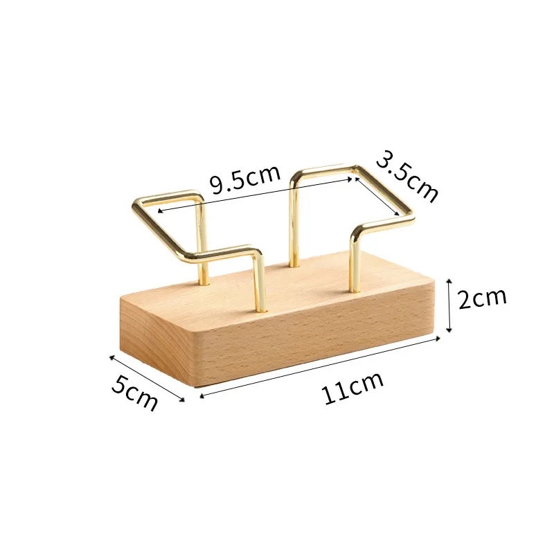 Wooden Desktop Business Card Holder w/ Metal Wire Design
