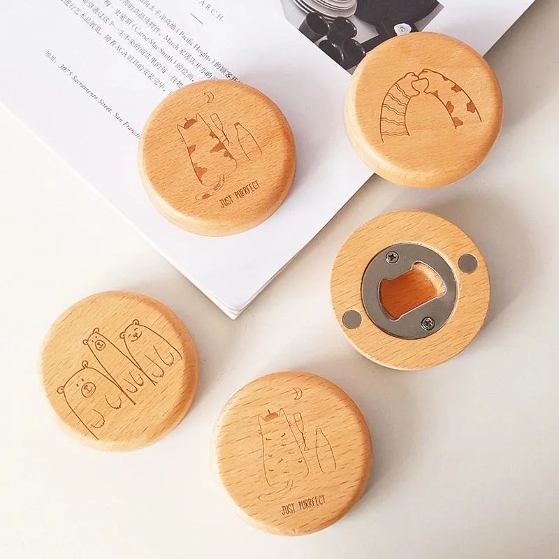 Round Magnetic Wooden Bottle Opener