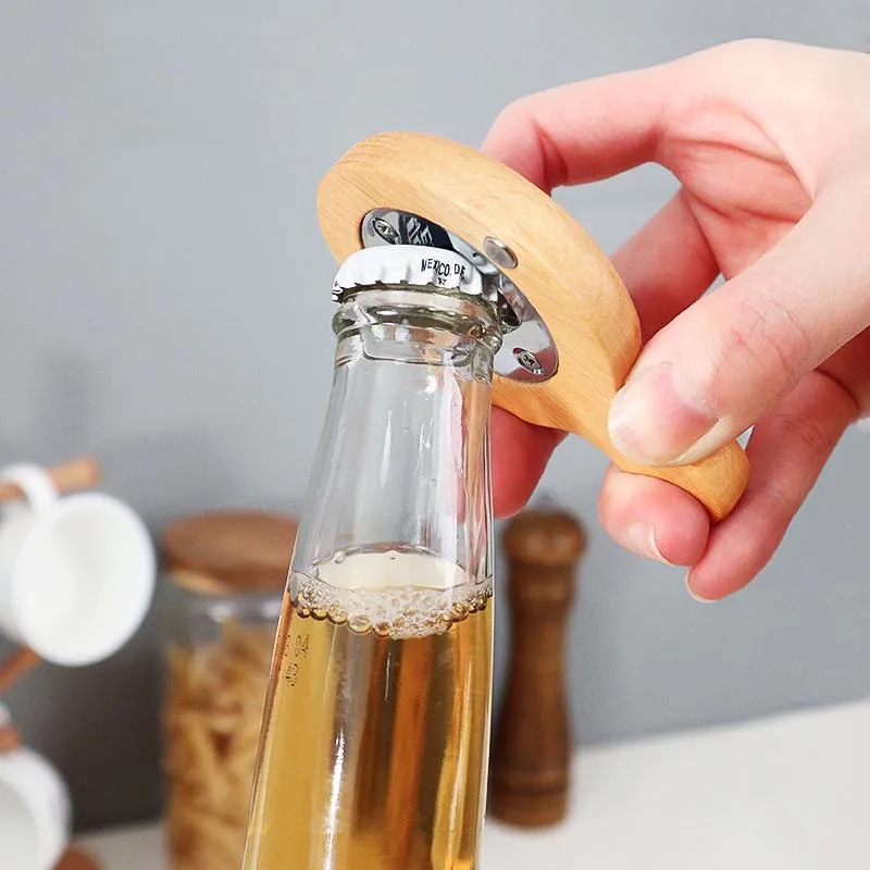 Wooden Beer Bottle Opener w/ Handle and Magnet