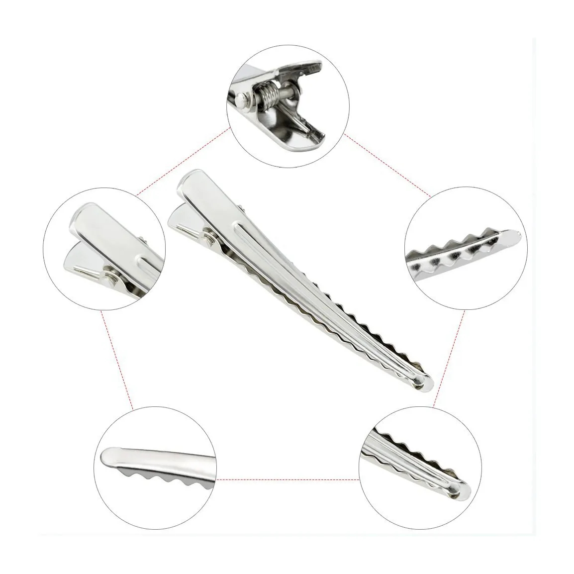 Silver Alligator Hair Clips 2.36" - Salon & DIY Grip Pins
