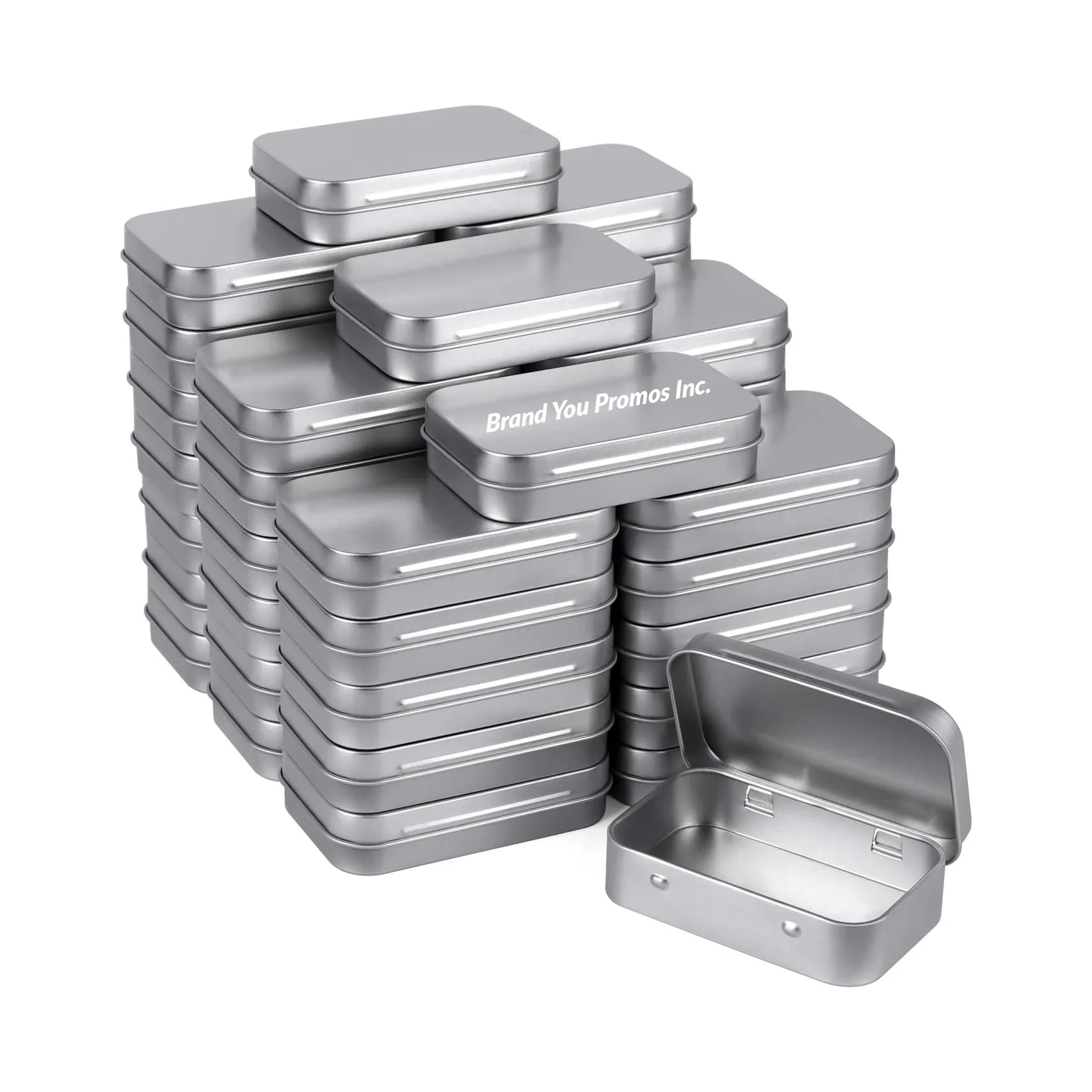 Silver Rectangular Metal Storage Tins with Lids