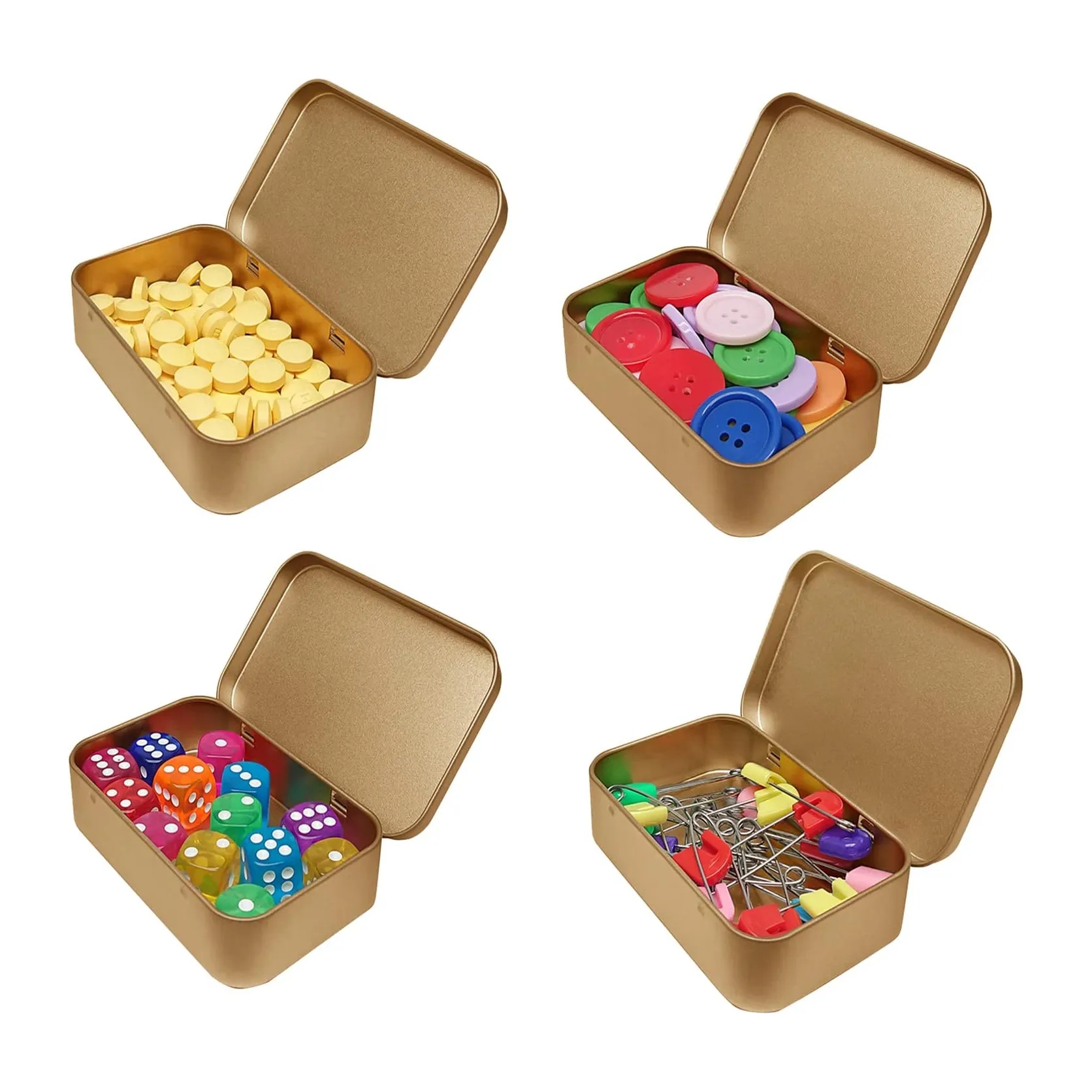 Gold Metal Tins Storage Box with Hinged Lids