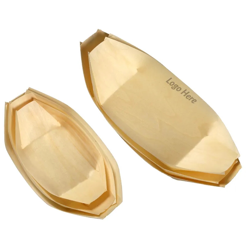 Natural 9" Wooden Leaf Boat Serving Trays for Food Display