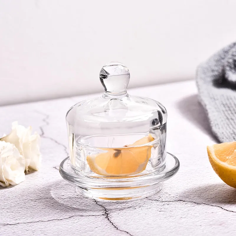 Clear Glass Crystal Mini Butter Cloche with Dome Lid