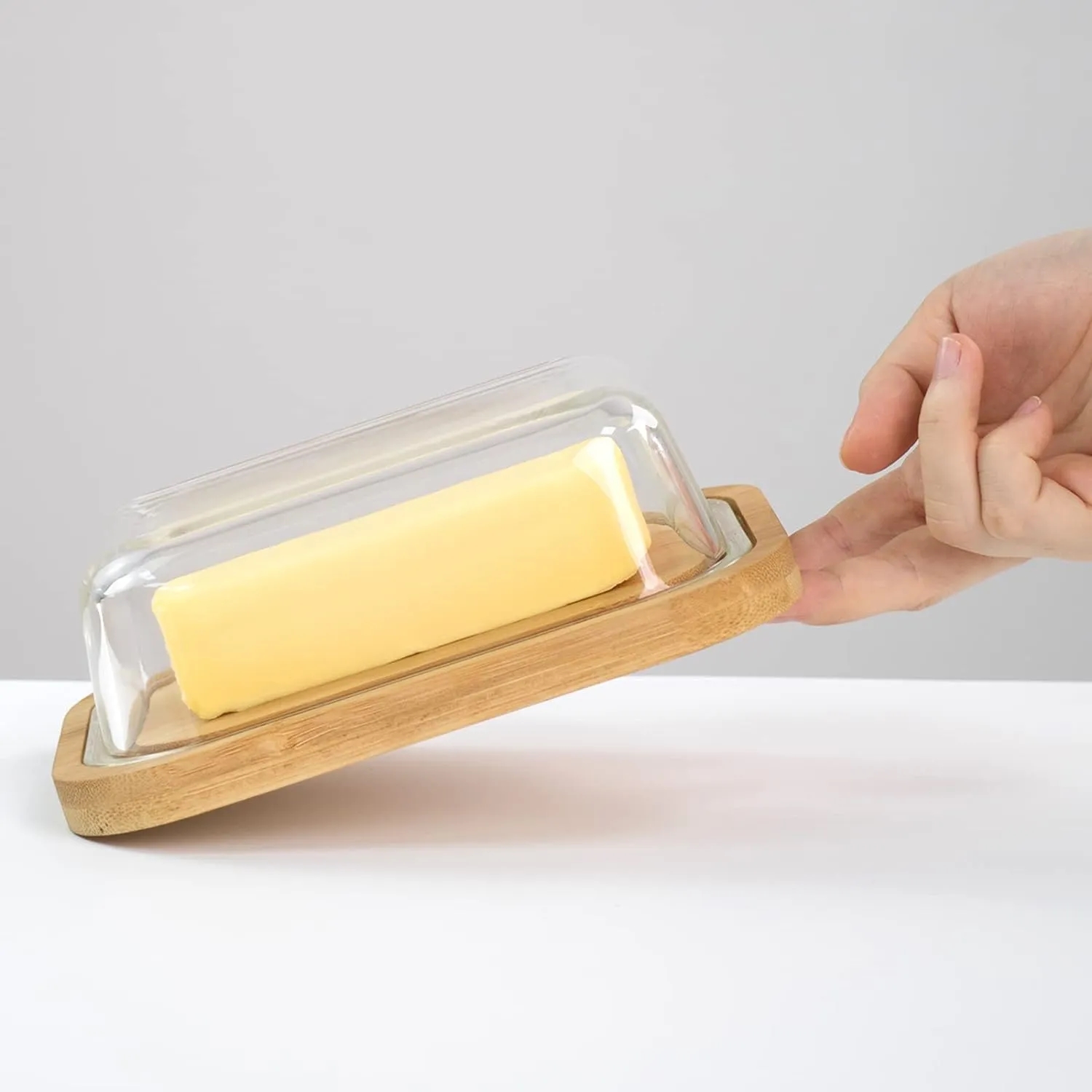 35oz Glass Butter Dish with Bamboo Tray