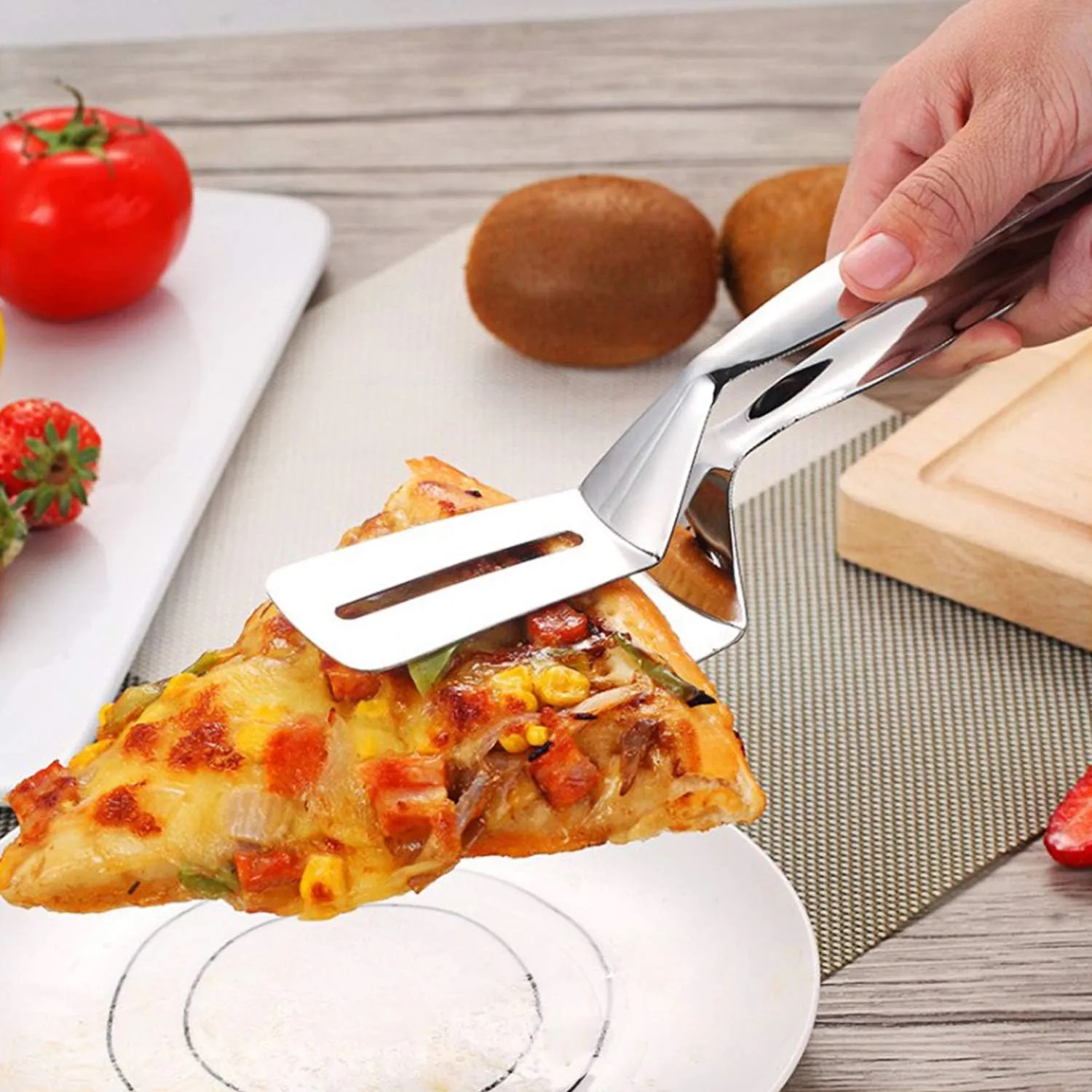 10" Multi-Purpose Steel Cooking Tongs Clamps Spatula