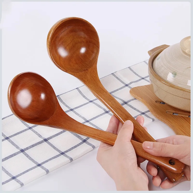 Large Long-Handle Wooden Kitchen Spoons Ladles
