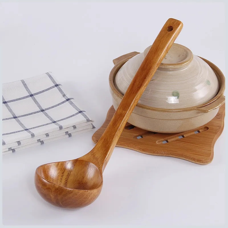Large Long-Handle Wooden Kitchen Spoons Ladles
