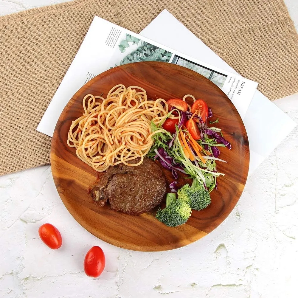 Acacia Wood Dinner Plates - 10 Inch Round