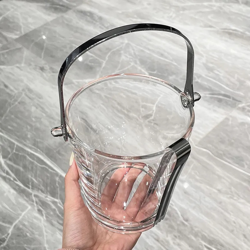 30 oz Glass Ice Bucket w/ Metal Handle and Tongs