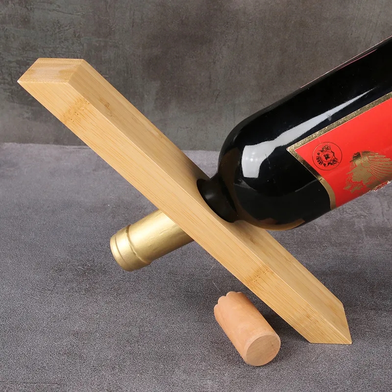 Wood Self-Balancing Single Wine Bottle Tabletop Holder