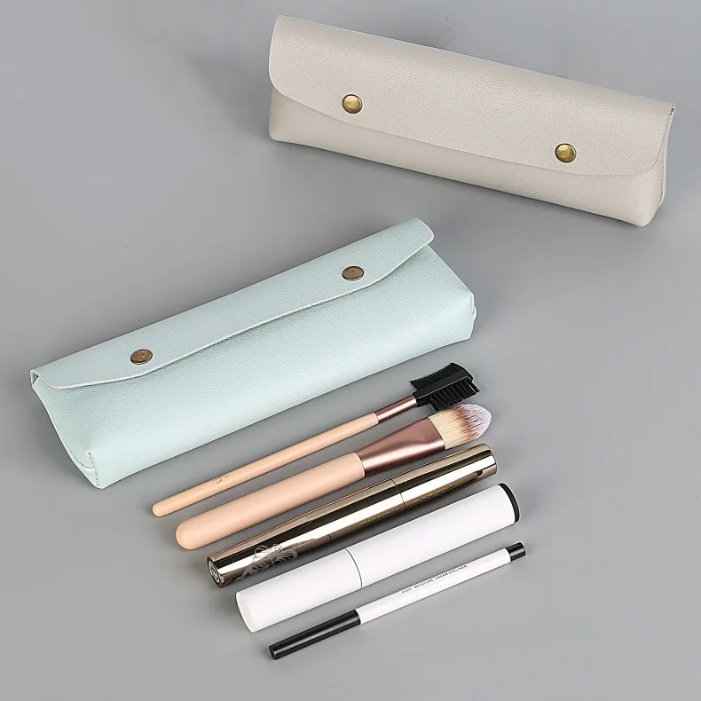 Compact PU Leather Pencil Case w/ Dual Snap Buttons
