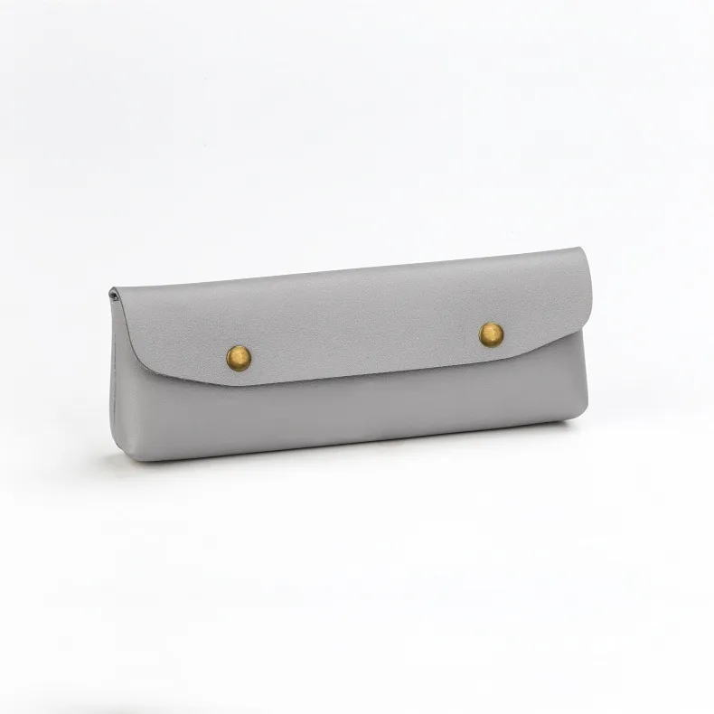 Compact PU Leather Pencil Case w/ Dual Snap Buttons