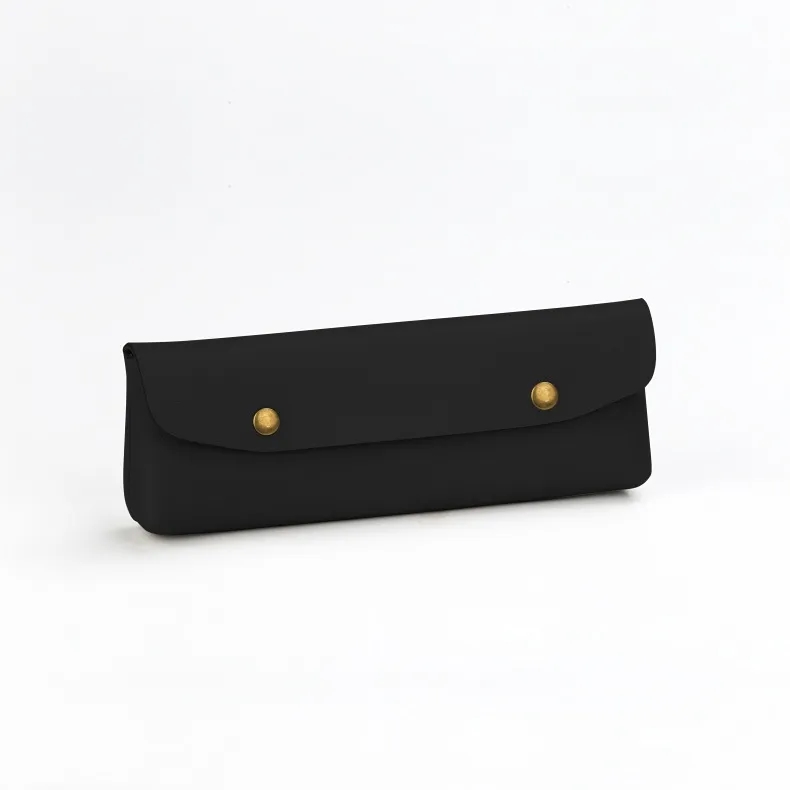 Compact PU Leather Pencil Case w/ Dual Snap Buttons