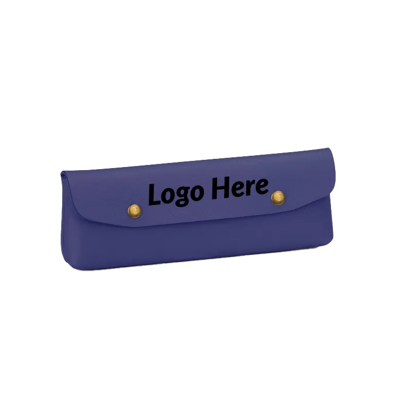 Compact PU Leather Pencil Case w/ Dual Snap Buttons