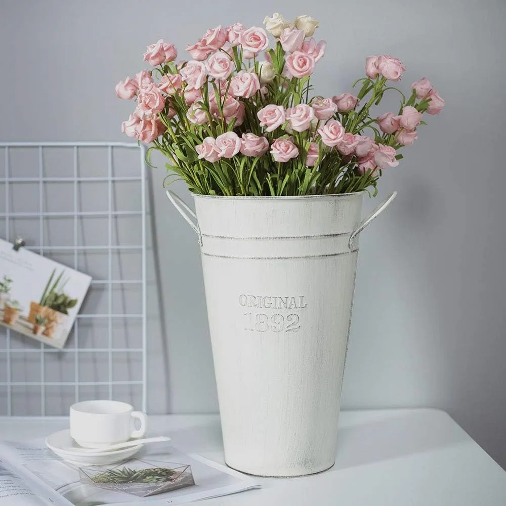 Rustic Galvanized Metal Flower Vase Bucket 12 inches