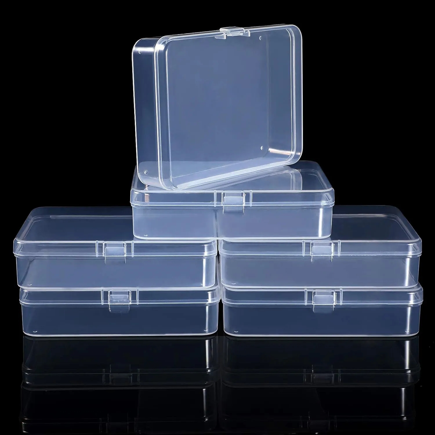 Plastic Clear Mini Storage Container Box w/ Hinged Lid
