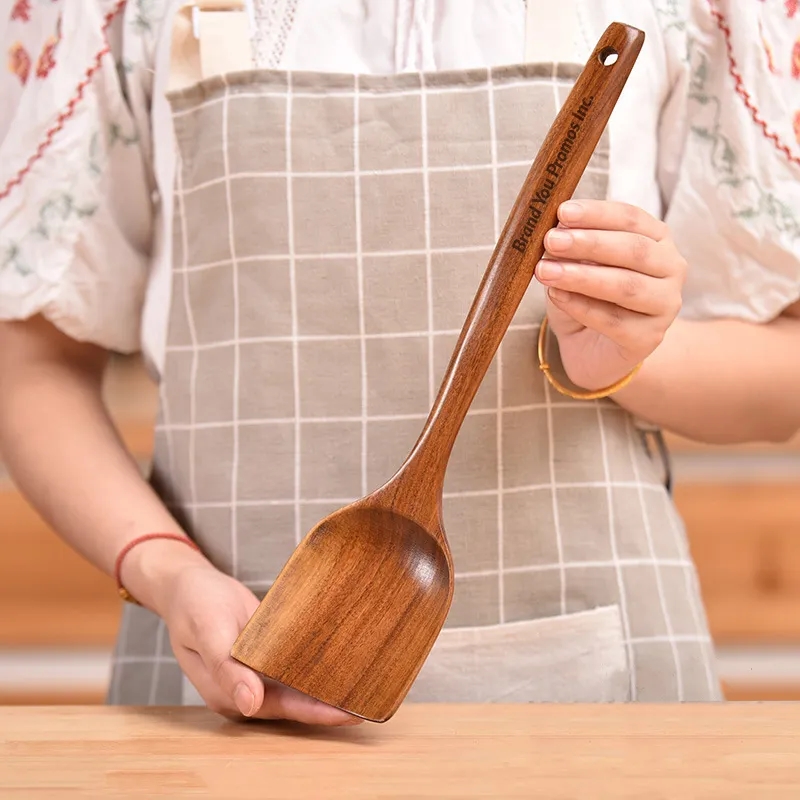 Handcrafted Large Teak Wood Spatula, Long Handle Turner