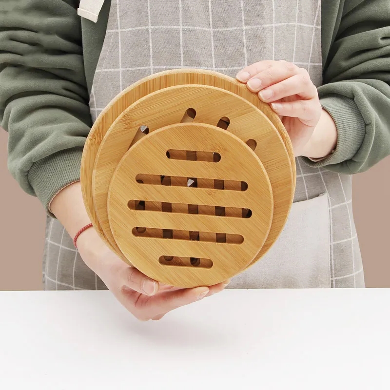Non-Slip Round Bamboo Wood Trivets for Heat Protection