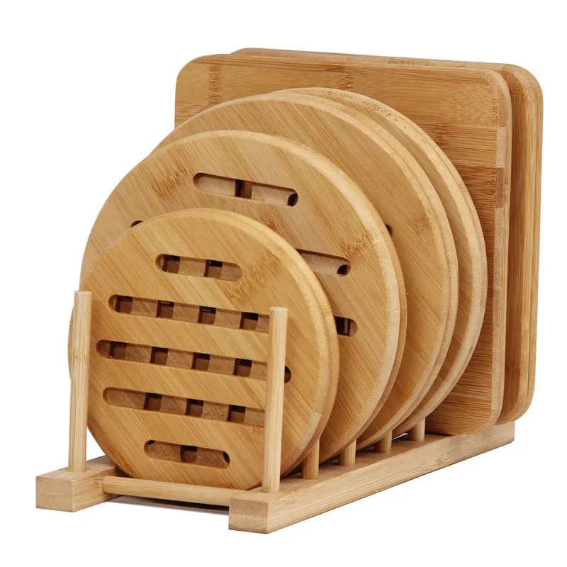 Non-Slip Round Bamboo Wood Trivets for Heat Protection
