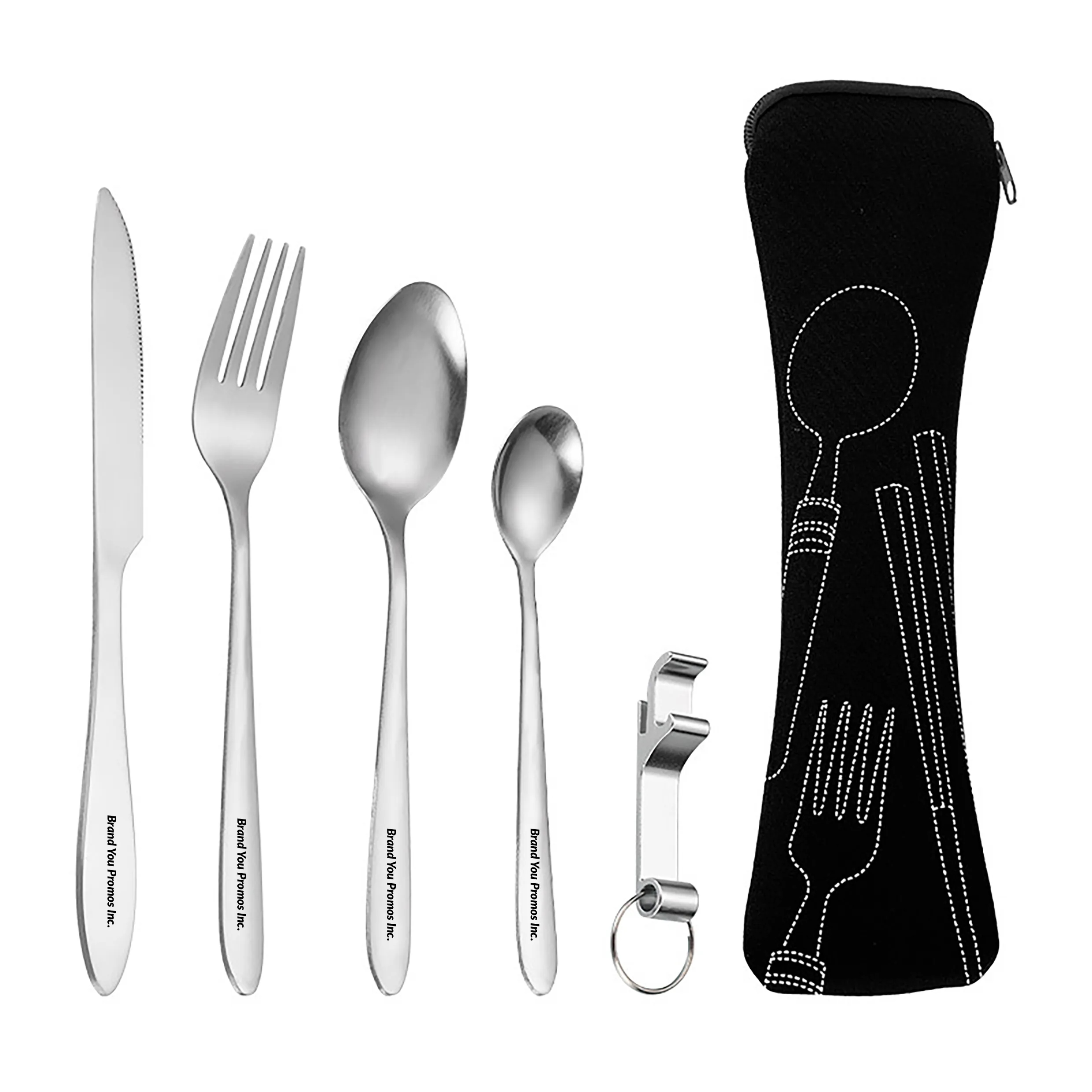Outdoor Travel Stainless Steel 5-Piece Utensil Set w/ Pouch