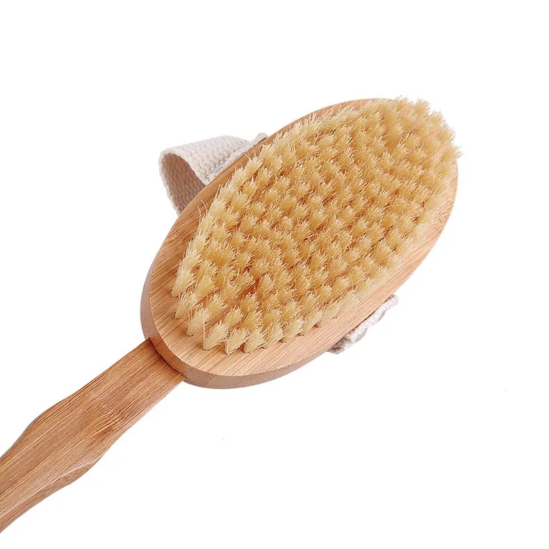 Ergonomic Natural Bristle Bath Brush with Curved Handle