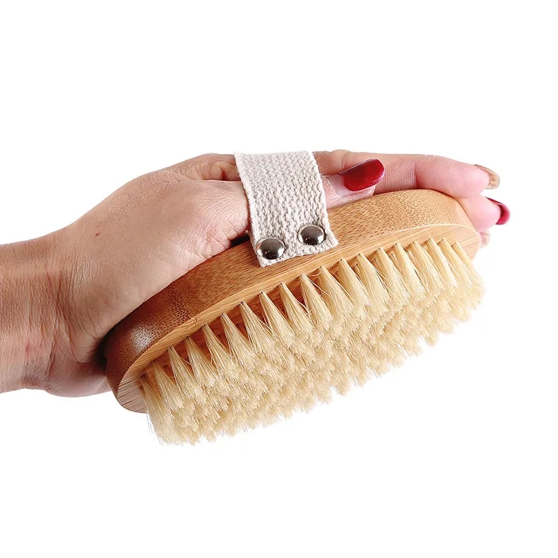 Ergonomic Natural Bristle Bath Brush with Curved Handle