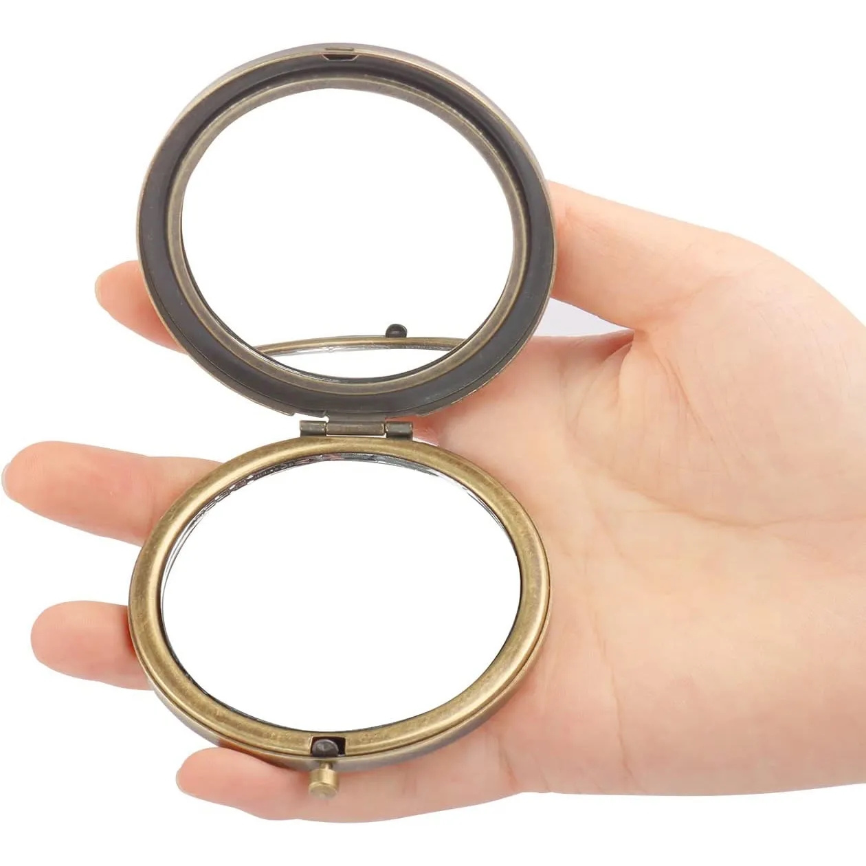 Retro Bronze Double-Sided Round Compact Travel Mirror