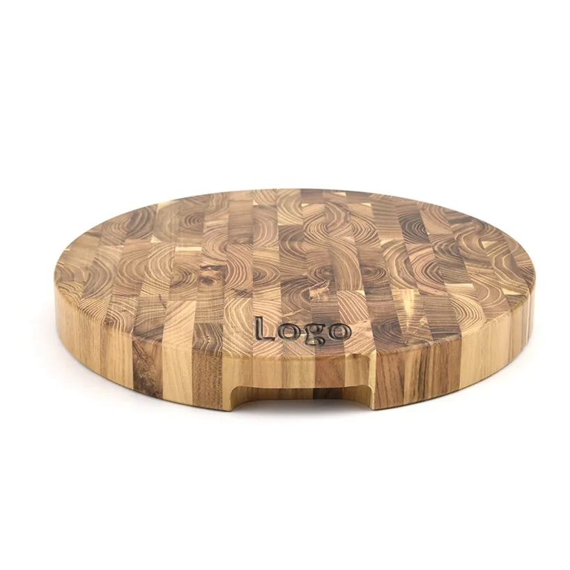 Round Teak Butcher Block with Handles 13 3/4" - Multipurpose