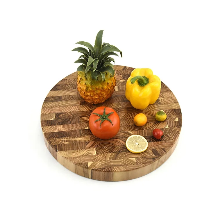 Round Teak Butcher Block with Handles 13 3/4" - Multipurpose