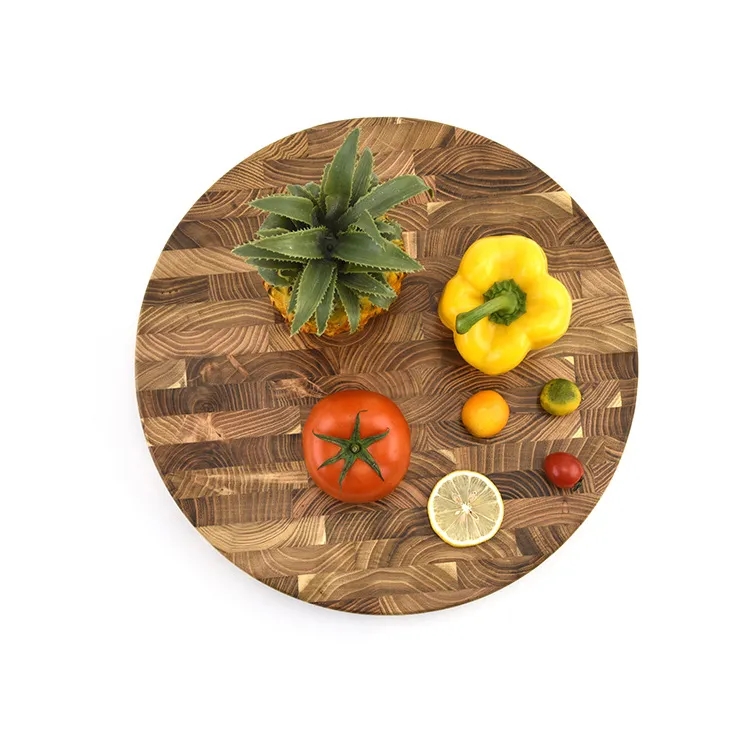 Round Teak Butcher Block with Handles 13 3/4" - Multipurpose