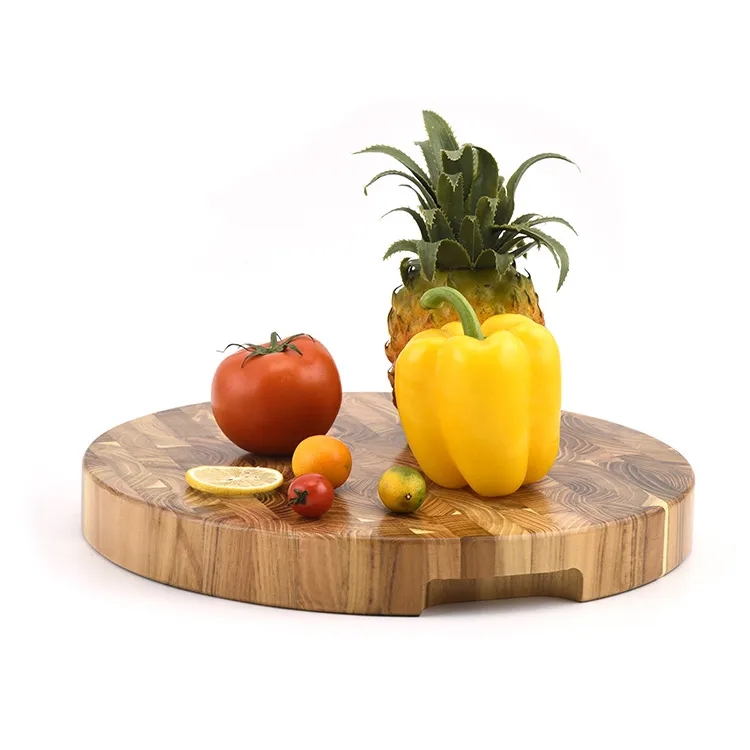 Round Teak Butcher Block with Handles 13 3/4" - Multipurpose